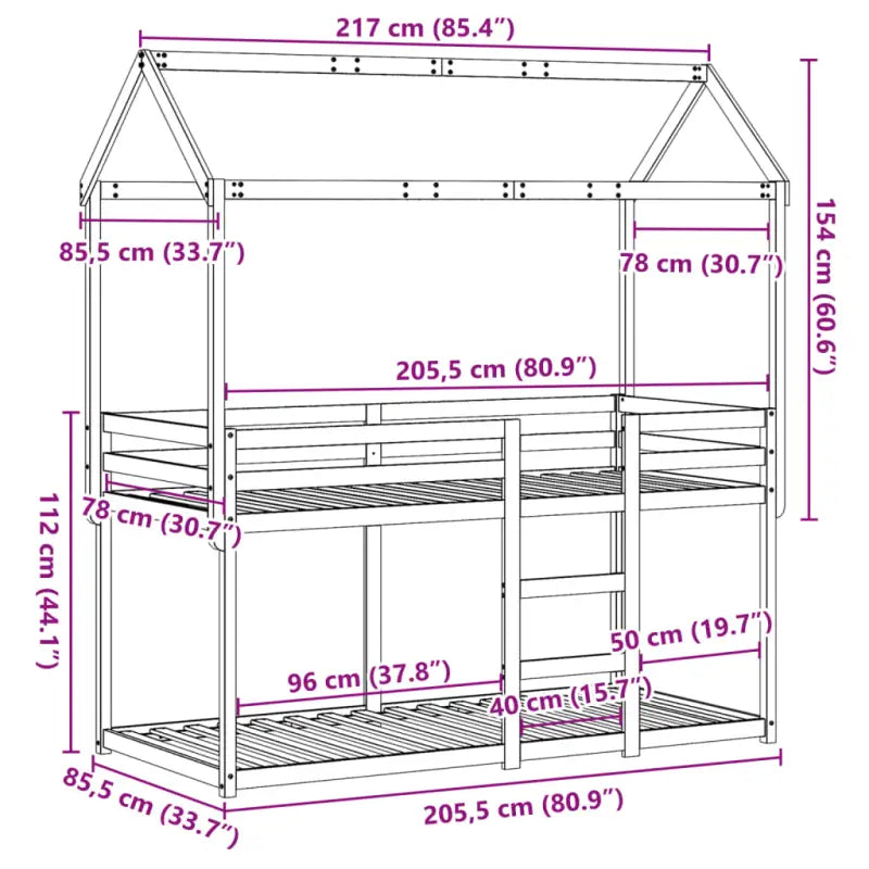 Stapelbed met bedhuis in massief grenenhout en open zijdeur - Bedden & bedframes