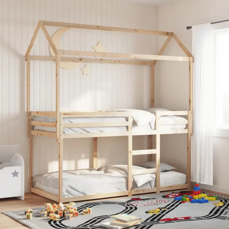 Stapelbed met bedhuis in massief grenenhout en open zijdeur - Naturel / 80 x 200 cm - Bedden & bedframes