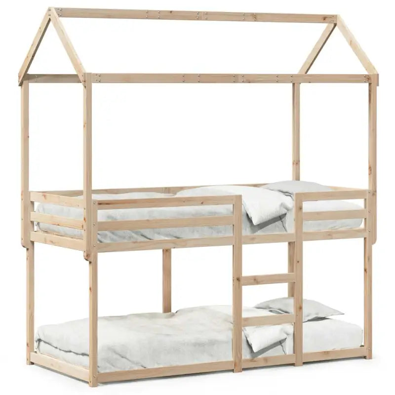 Stapelbed met bedhuis in massief grenenhout en open zijdeur - Naturel / 90 x 200 cm - Bedden & bedframes