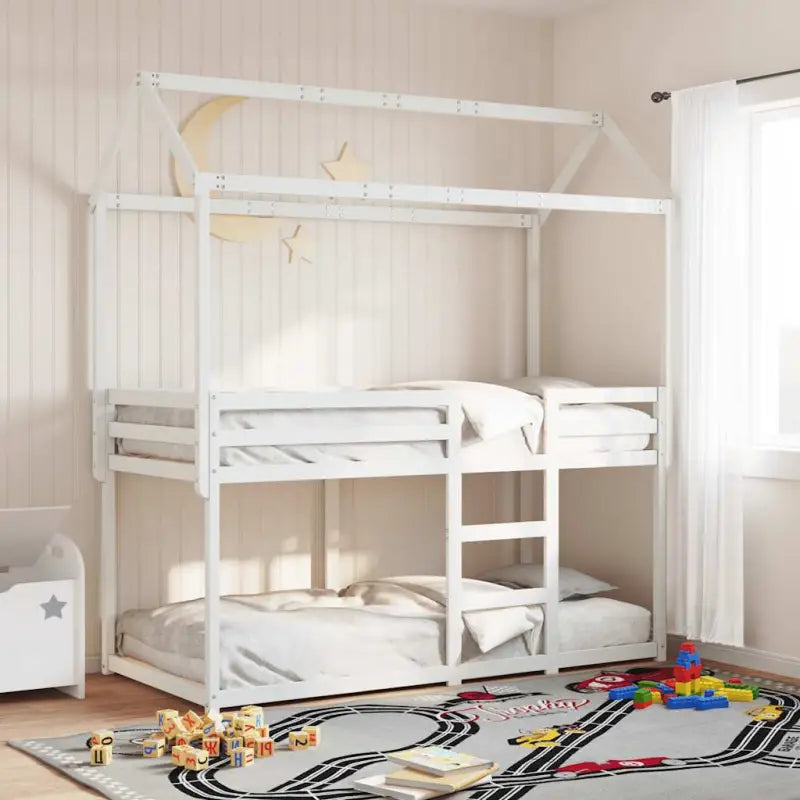 Stapelbed met bedhuis in massief grenenhout en open zijdeur - Wit / 90 x 200 cm - Bedden & bedframes