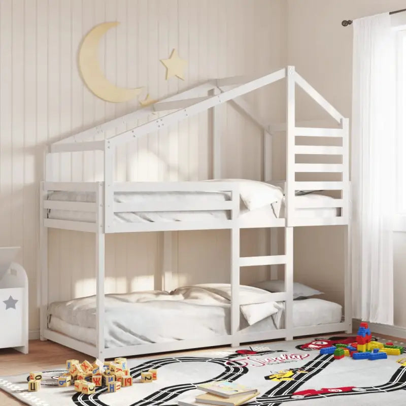 Stapelbed met bedhuis in massief grenenhout met open zijdeur in wasbruin - Wit / 90 x 200 cm - Bedden & bedframes