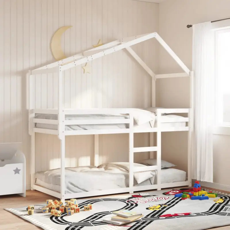 Stapelbed met bedhuis in wit materiaal en massief grenenhout - Wit / 80 x 200 cm - Bedden & bedframes