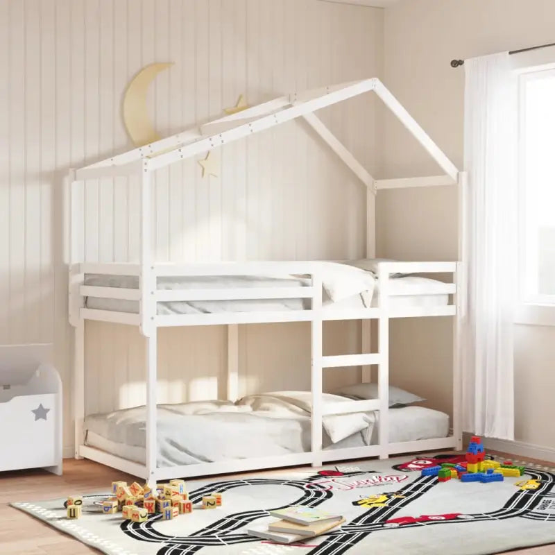 Stapelbed met bedhuis in wit materiaal en massief grenenhout - Wit / 90 x 190 cm - Bedden & bedframes