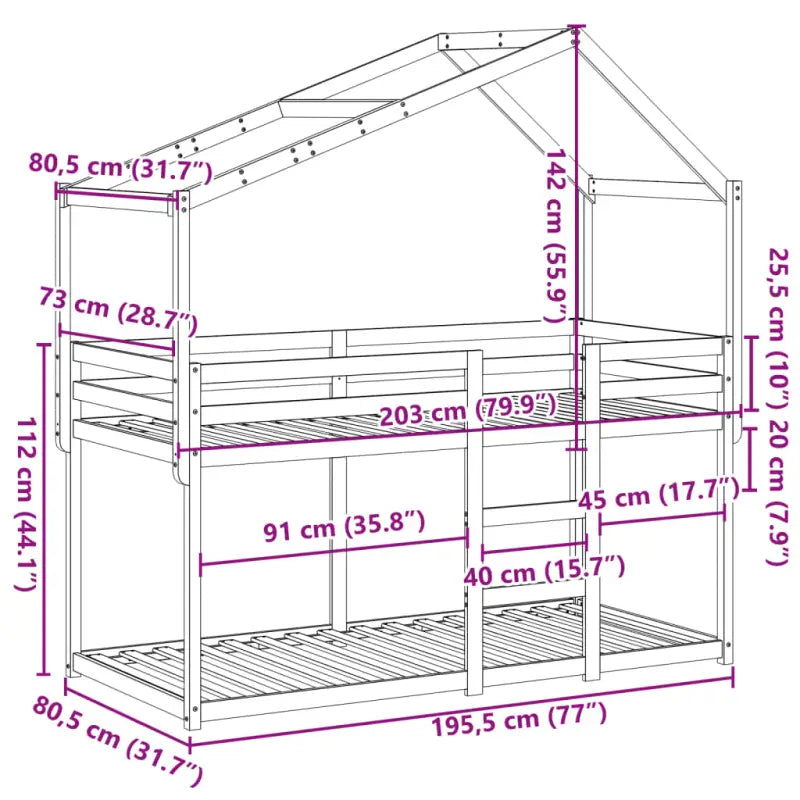 Stapelbed met bedhuis in wit materiaal en massief grenenhout - Bedden & bedframes