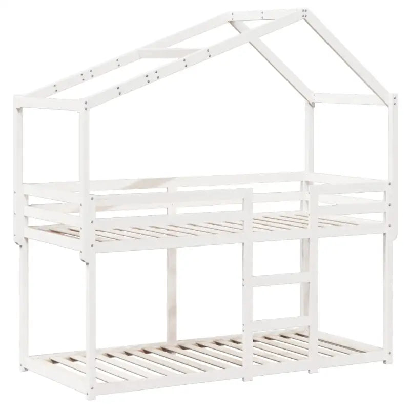 Stapelbed met bedhuis in wit materiaal en massief grenenhout - Bedden & bedframes