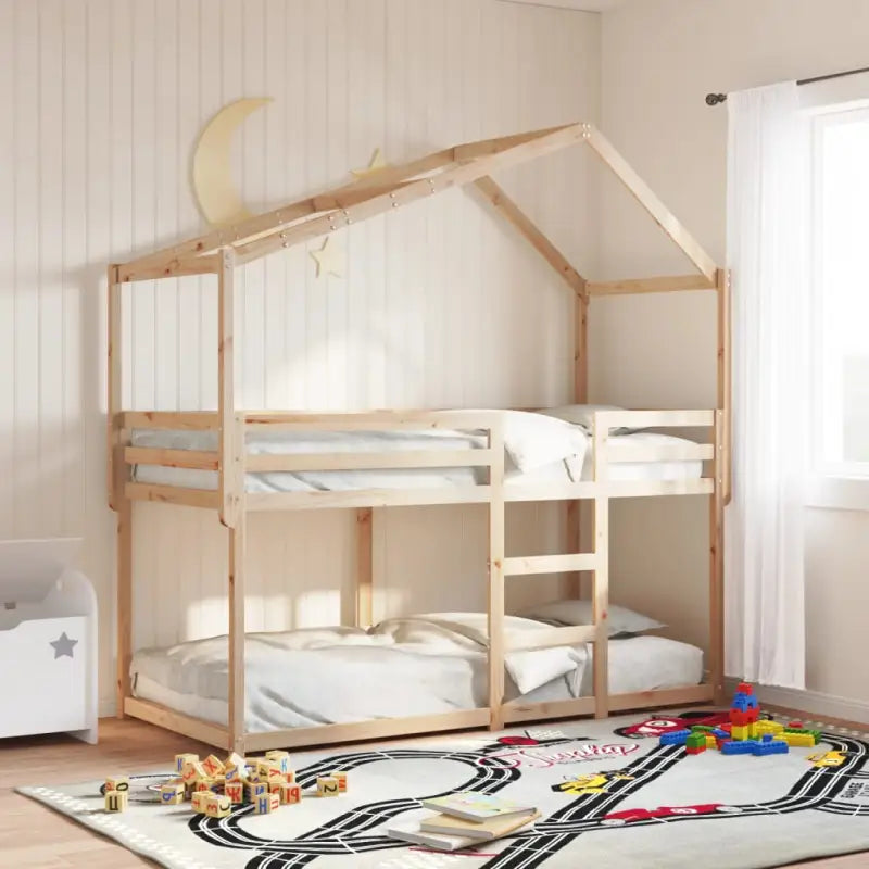 Stapelbed met bedhuis in wit materiaal en massief grenenhout - Naturel / 90 x 190 cm - Bedden & bedframes