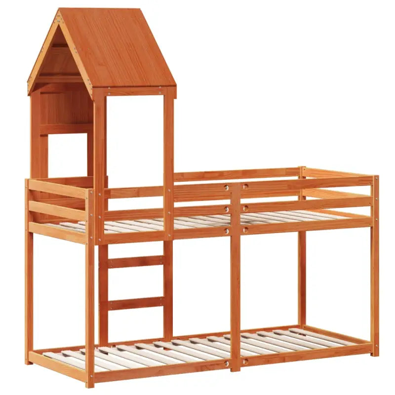 Stapelbed met bedhuis van massief grenenhout en multiplex lattenbodem - Bedden & bedframes