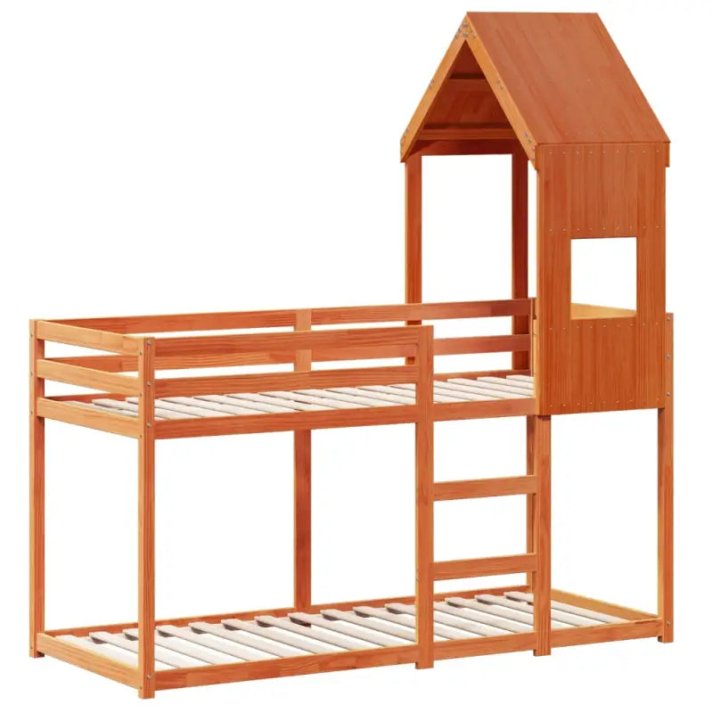 Stapelbed met bedhuis van massief grenenhout en multiplex lattenbodem - Bedden & bedframes