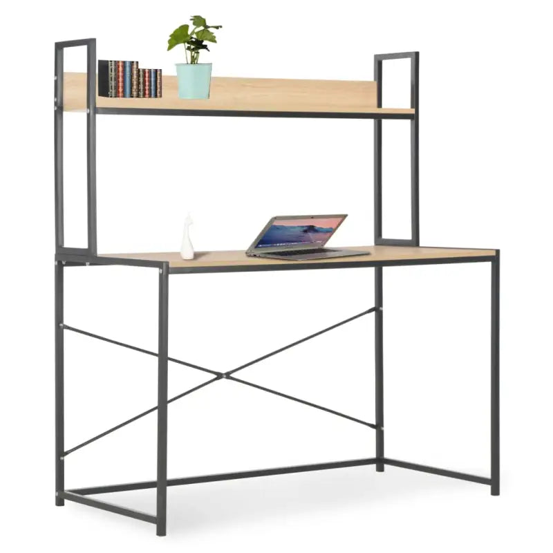 Stijlvol computerbureau met gepoedercoat metaal en groot werkgebied - Zwart en eiken / Bureau met boekenplank - Bureaus