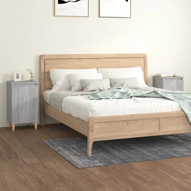 Stijlvol nachtkastje met houten poten en bewerkt hout voor een elegante inrichting - Grijs sonoma / 2 - Nachtkastjes