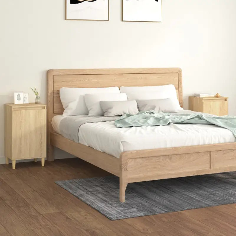 Stijlvol nachtkastje met houten poten en bewerkt hout voor een elegante inrichting - Sonoma eiken / 2 - Nachtkastjes