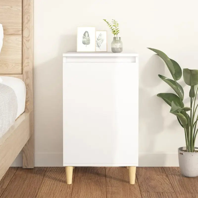 Stijlvol nachtkastje met houten poten en bewerkt hout voor een elegante inrichting - Hoogglans wit / 1 - Nachtkastjes