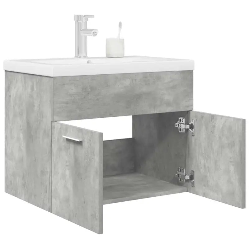 Stijlvolle badkamerkast met ingebouwde wasbak en opbergruimte - Betongrijs / 60 x 38.5 x 46 cm / met kraan