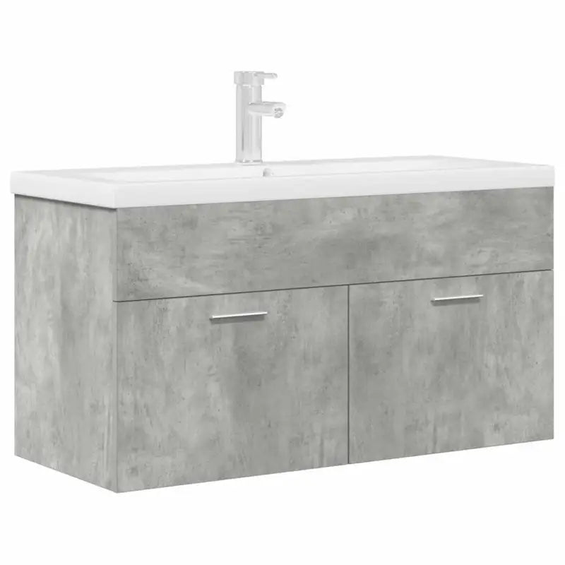 Stijlvolle badkamerkast met ingebouwde wasbak en opbergruimte - Betongrijs / 90 x 38.5 x 46 cm / met kraan