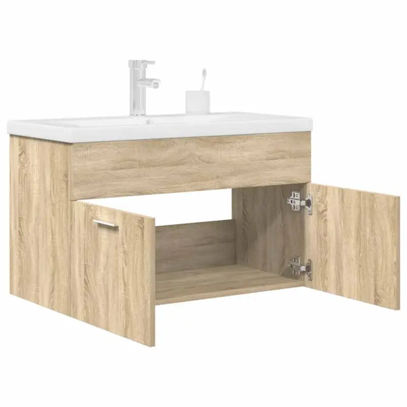 Stijlvolle badkamerkast met ingebouwde wasbak en opbergruimte - Sonoma eiken / 80 x 38.5 x 46 cm / met kraan