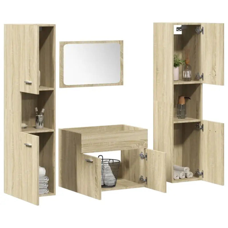 Stijlvolle badkamermeubelset met hoge kast en extra opbergruimte - Sonoma eiken / 60 x 38.5 x 46 cm + 30 x 30 x 130 cm