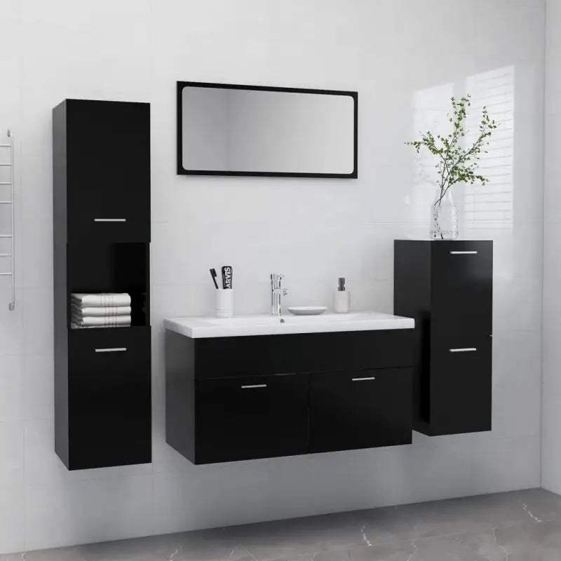 Stijlvolle badkamermeubelset met lage en hoge kast dat past in elk ontwerp - Zwart / 90 x 38.5 x 46 cm