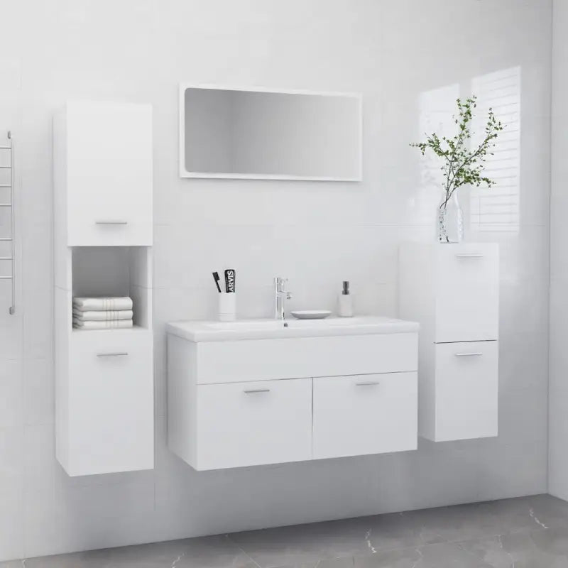 Stijlvolle badkamermeubelset met lage en hoge kast dat past in elk ontwerp - Wit / 90 x 38.5 x 46 cm