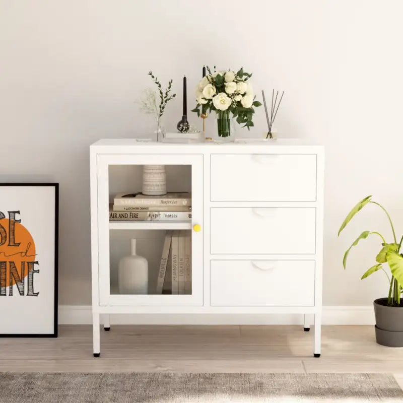 Stijlvolle dressoir met gehard glas en verstelbare schappen - Wit / 1 - Dressoirs & buffetkasten