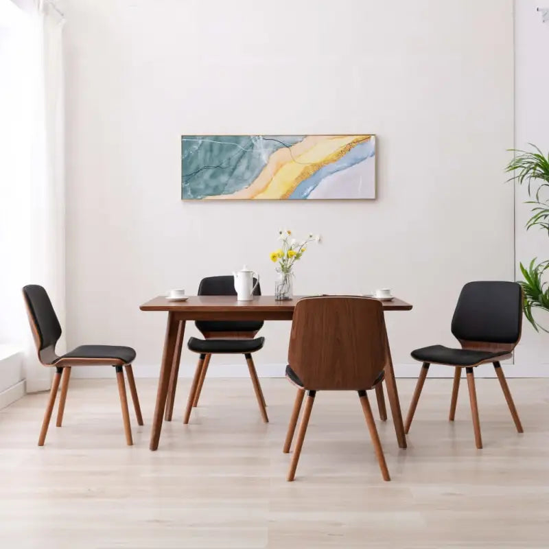 Stijlvolle Eetkamerstoelen Set met Kunstleer Comfort - Donkerbruin en zwart / 4 - Eetkamerstoelen