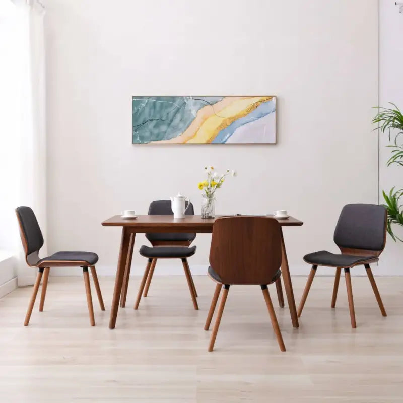 Stijlvolle Eetkamerstoelen Set met Kunstleer Comfort - Donkerbruin en grijs / 4 - Eetkamerstoelen
