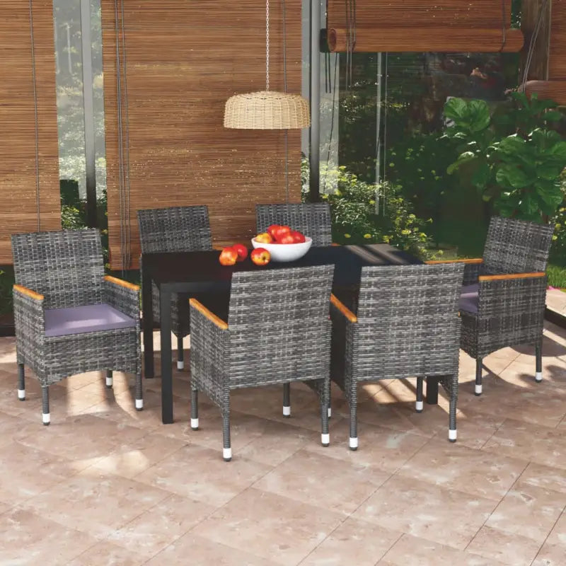 Stijlvolle en duurzame tuinset met weerbestendige rattan stoelen - Grijs en bruin / 150 cm tafellengte - Tuinsets