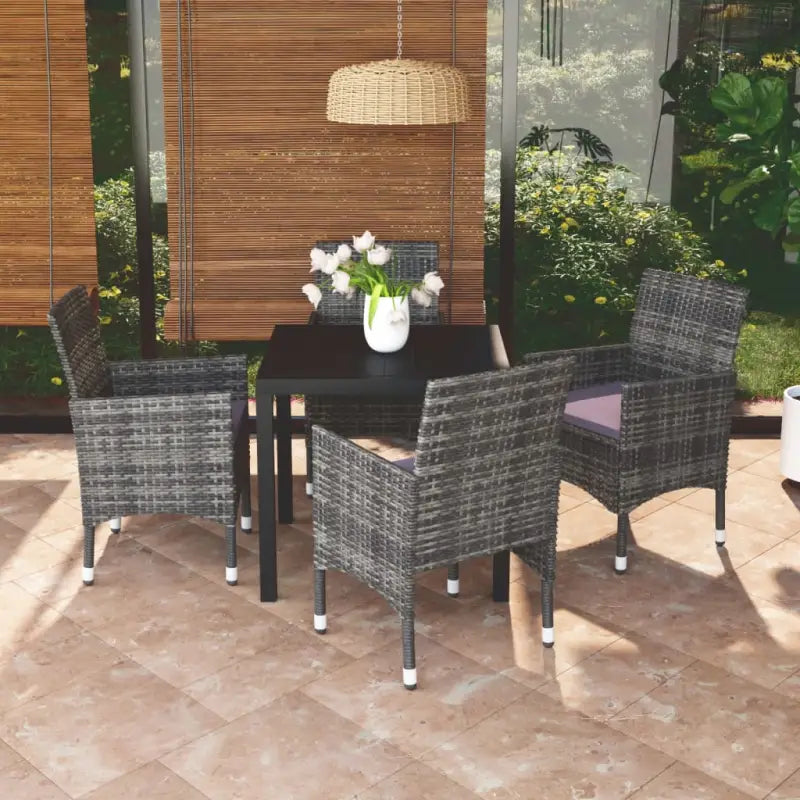 Stijlvolle en duurzame tuinset met weerbestendige rattan stoelen - Grijs / 80 cm tafellengte - Tuinsets