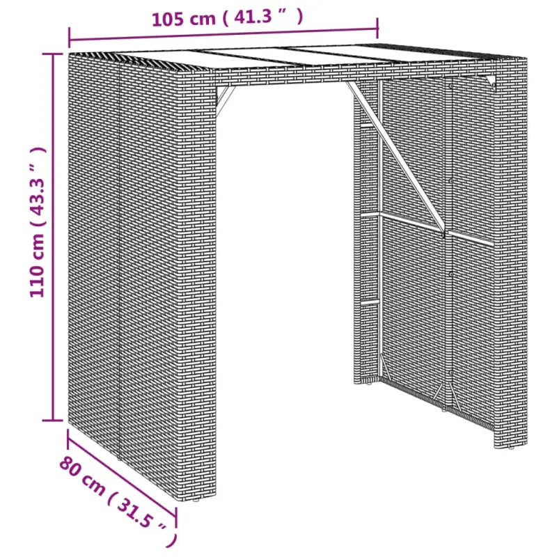 Stijlvolle poly rattan tuinbarset met eenvoudig schoon en gepoedercoat staal - Grijs - Tuinsets