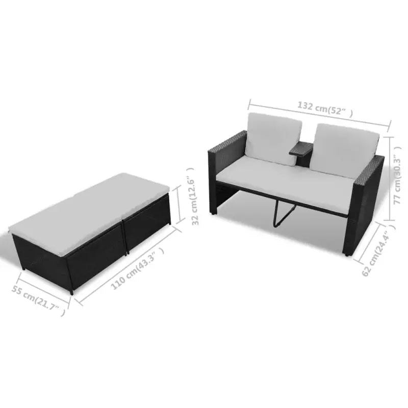 Stijlvolle Rattan Tuinset met Tweepersoons Ligbed en Voetenbank - Tuinsets