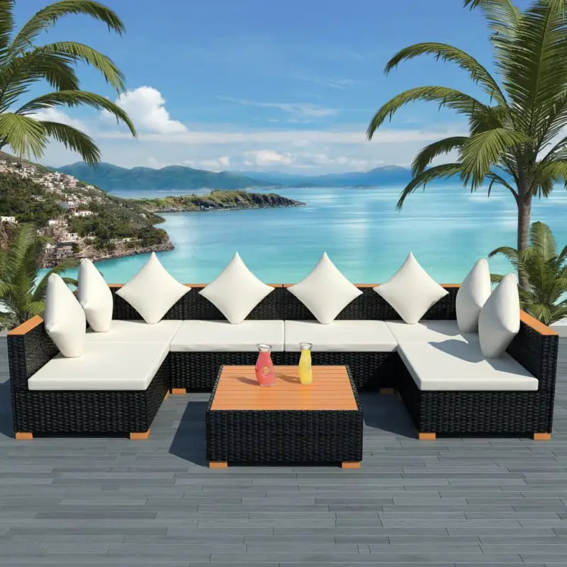 Stijlvolle tuinset met makkelijk schoon PE rattan en gepoedercoat stalen frame - 2x hoek + 4x midden + Tafel - Tuinsets