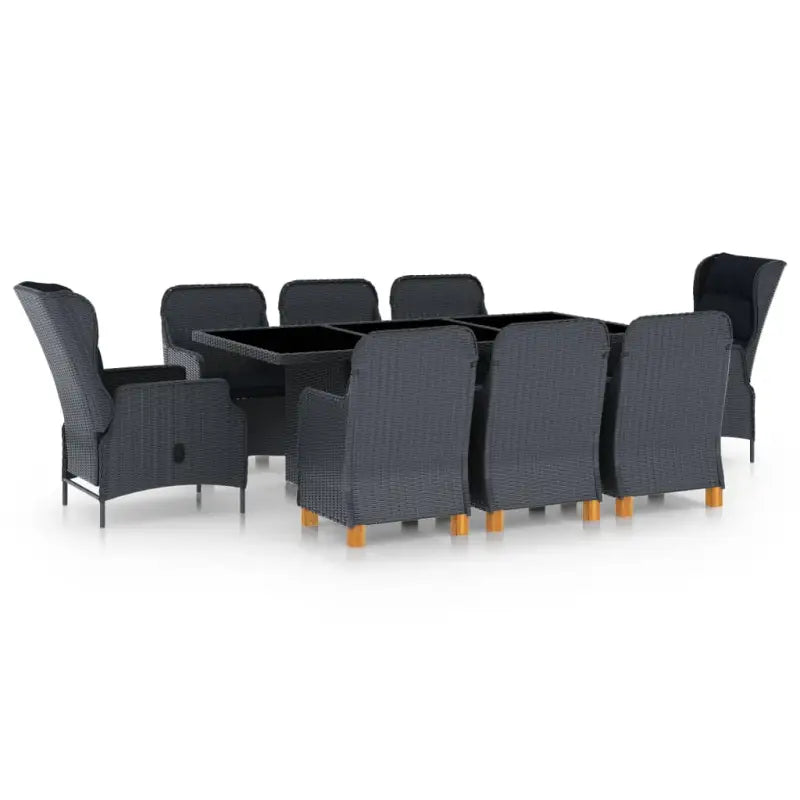 Stijlvolle tuinset met poly rattan en gepoedercoat staal - Donkergrijs en zwart / Nee - Tuinsets