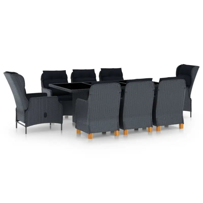 Stijlvolle tuinset met poly rattan en gepoedercoat staal - Donkergrijs en zwart / Ja - Tuinsets