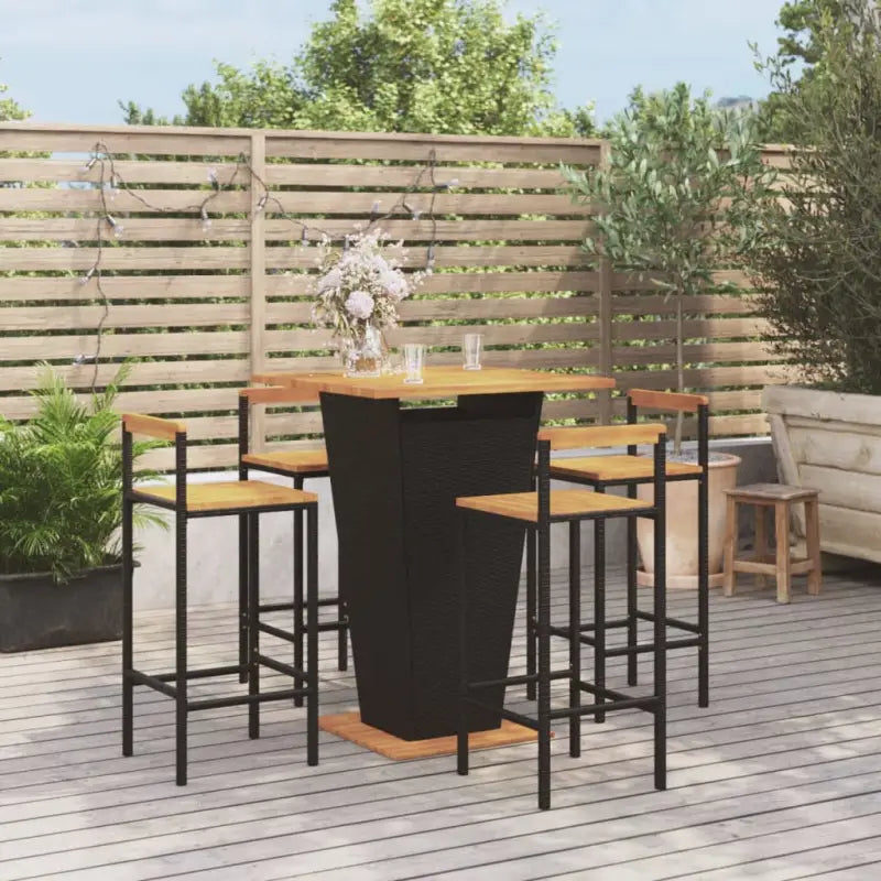 Stijlvolle tuinset van massief acaciahout en poly rattan met aangename uitstraling - Zwart - Tuinsets