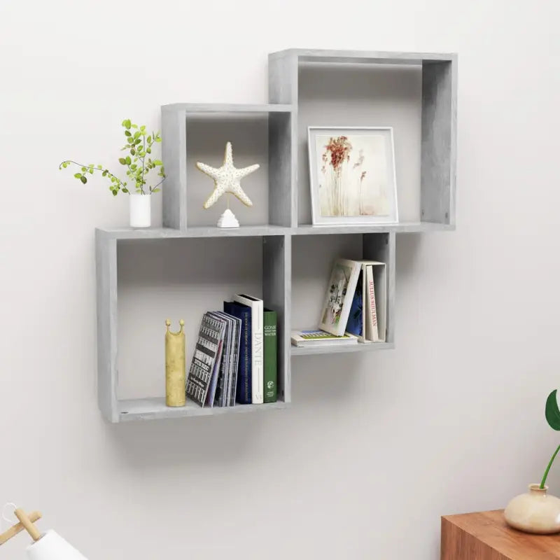 Stijlvolle wandplank van bewerkt hout voor organisatie en decoratie - Betongrijs / 1 - Wandplanken