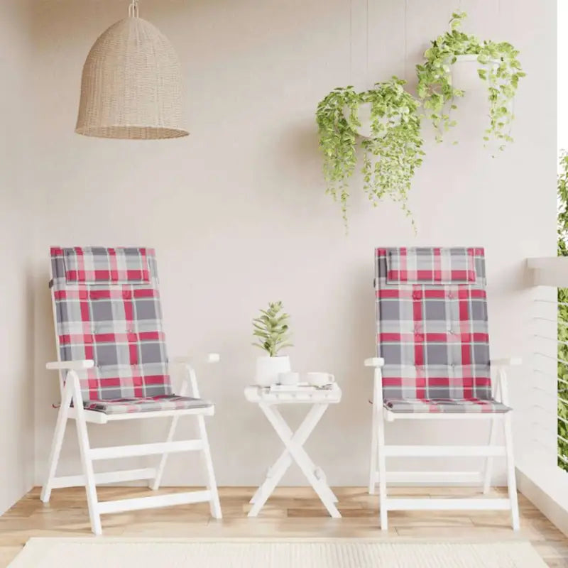 Stoelkussens met hoge rug van oxford stof voor frisse uitstraling - Rood ruitpatroon / 2 - Stoelkussens