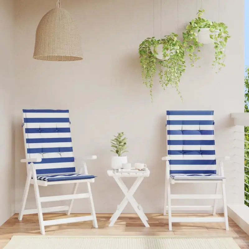 Stoelkussens voor een frisse uitstraling en behouden oorspronkelijke vorm - Blauw en wit / 120 x 50 x 3 cm / 2