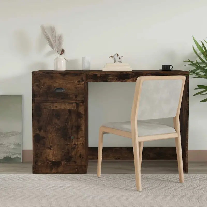 Strak bureau van bewerkt hout met moderne en elegante uitstraling - Gerookt eiken - Bureaus
