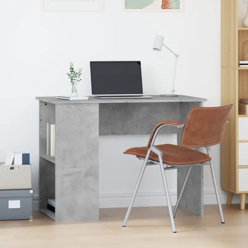 Strak en modern bureau met schappen van bewerkt hout - Betongrijs - Bureaus