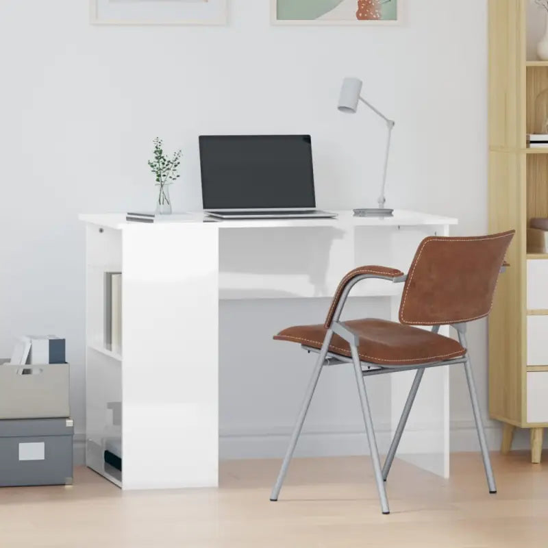 Strak en modern bureau met schappen van bewerkt hout - Hoogglans wit - Bureaus