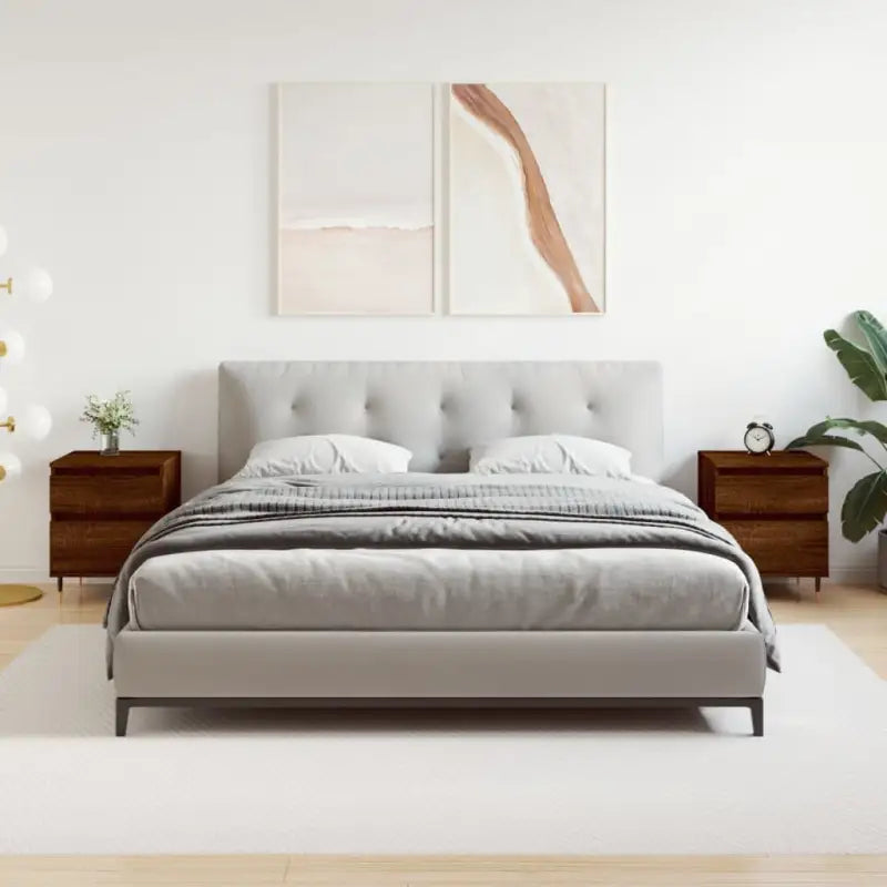 Trendachtige nachtkastjes met bewerkt hout en metalen poten - bruin eikenkleur / 2 - Nachtkastjes