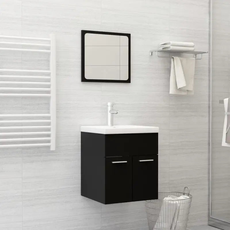 Trendy badkamermeubelset met bewerkt hout en wit materiaal - Zwart / 41 x 38.5 x 46 cm - Badkamermeubelsets