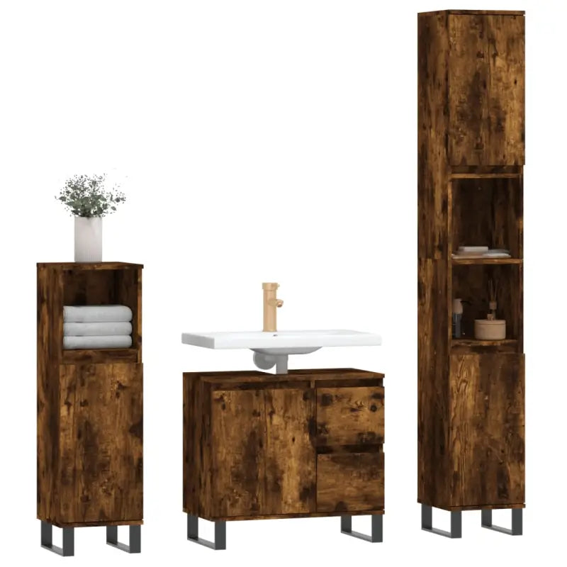 Trendy badkamermeubelset met ijzeren poten en bewerkt hout - Badkamermeubelsets
