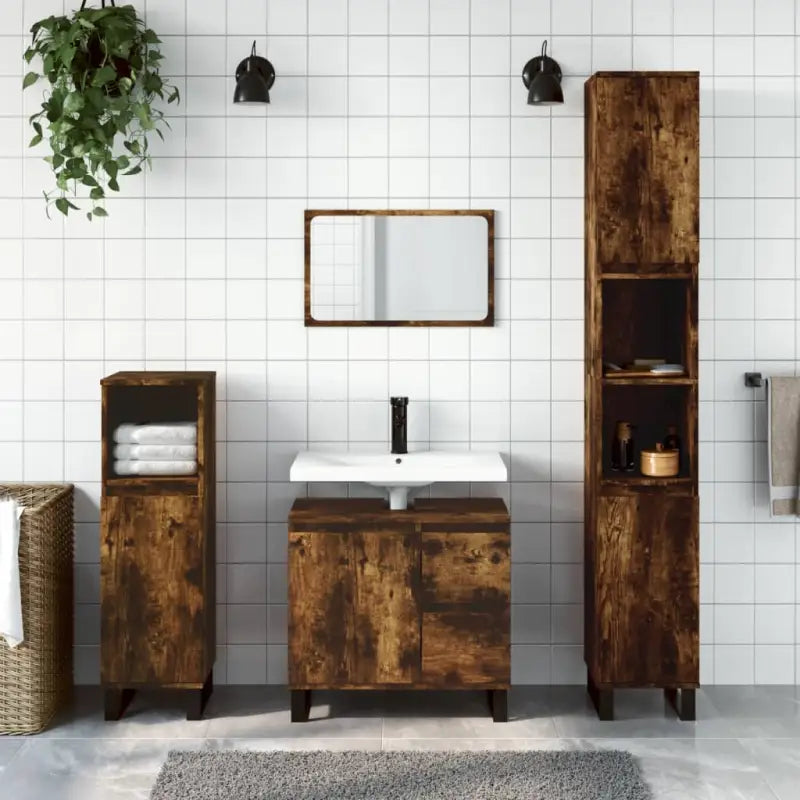 Trendy badkamermeubelset met ijzeren poten en bewerkt hout - Badkamermeubelsets