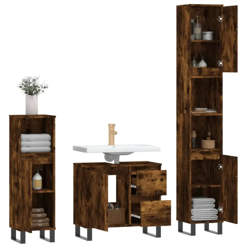 Trendy badkamermeubelset met ijzeren poten en bewerkt hout - Badkamermeubelsets