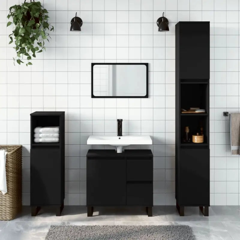 Trendy badkamermeubelset met ijzeren poten en bewerkt hout - Zwart - Badkamermeubelsets