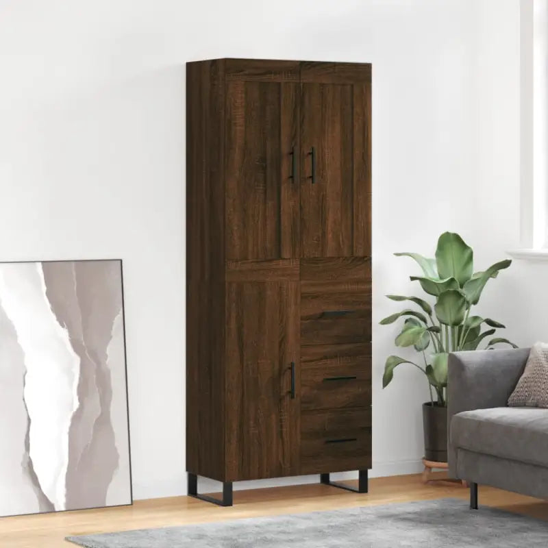 Trendy hoge kast in bewerkt hout met duurzame en stabiele afwerking - bruin eikenkleur / 1 / 1 deur 3 lades - Dressoirs