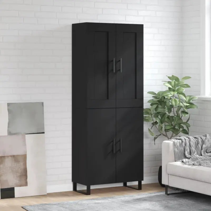 Trendy hoge kast in bewerkt hout met duurzame en stabiele afwerking - Zwart / 1 / 2 deuren - Dressoirs & buffetkasten