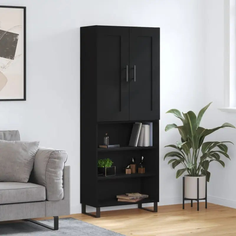 Trendy hoge kast in bewerkt hout met duurzame en stabiele afwerking - Zwart / 1 / 3 schappen - Dressoirs & buffetkasten