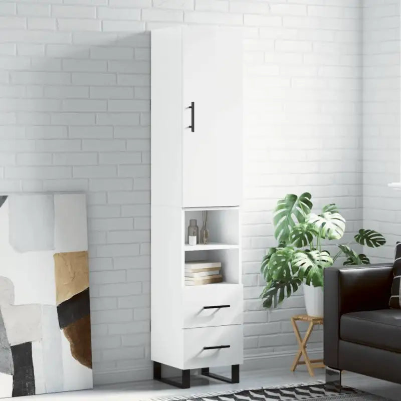 Trendy hoge kast in bewerkt hout met duurzame en stabiele kwaliteit - Hoogglans wit / 1 / 2 lades 2 schappen