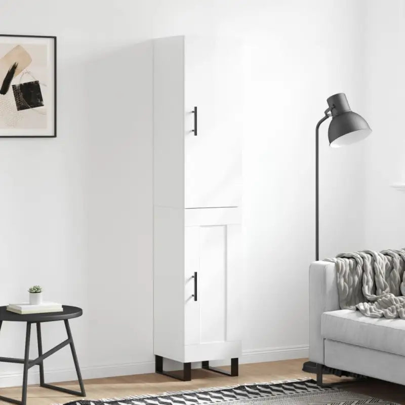 Trendy hoge kast in bewerkt hout met duurzame en stabiele kwaliteit - Hoogglans wit / 1 / 1 houten deur - Dressoirs &